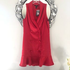 NWT!❤️F21 Red Satin Double Breasted Button Up Blazer Dress